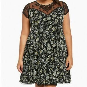 Torrid Floral Embroidered Mesh Top Mini Dress